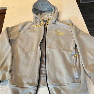 Men's Light Gray Zip Hoodie with Yellow Accents